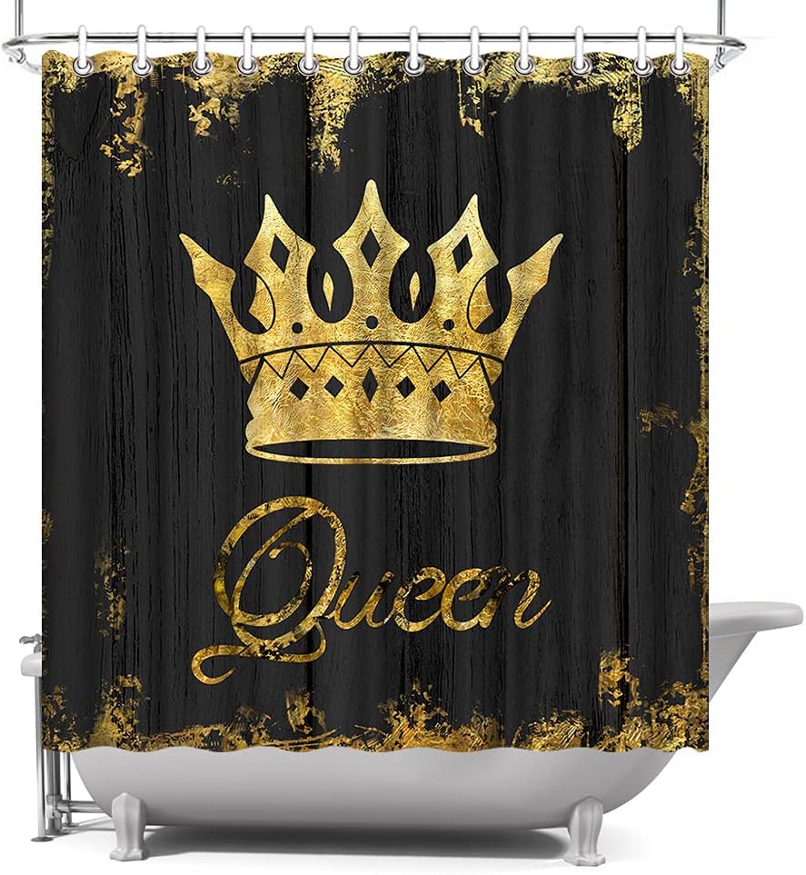 African American Gold Queen Crown Shower Curtain - Rustic Bath Decor