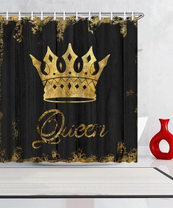 African American Gold Queen Crown Shower Curtain - Rustic Bath Decor