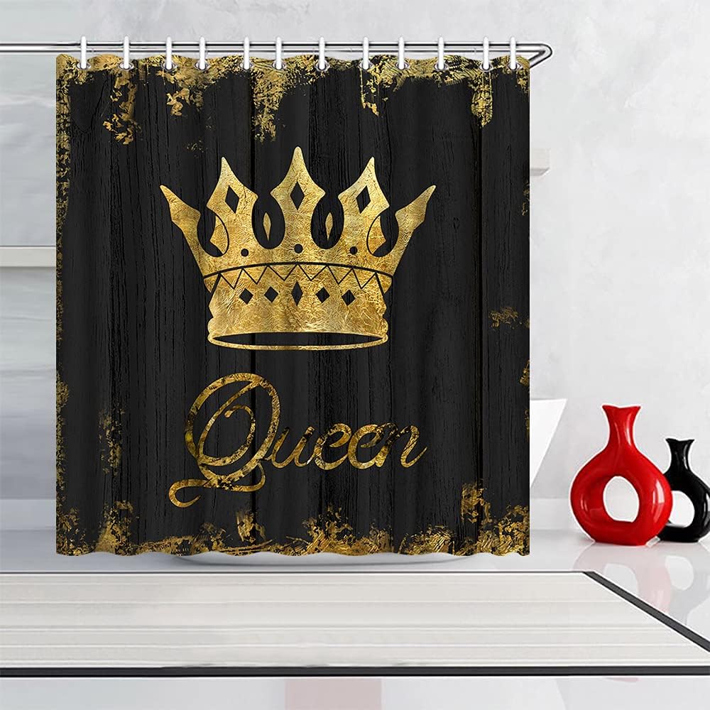 African American Gold Queen Crown Shower Curtain - Rustic Bath Decor