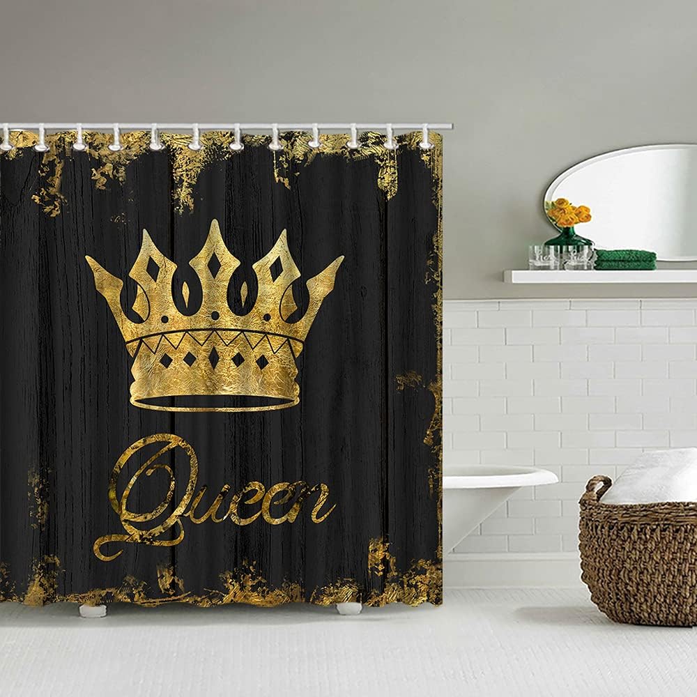 African American Gold Queen Crown Shower Curtain - Rustic Bath Decor