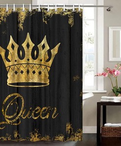 African American Gold Queen Crown Shower Curtain - Rustic Bath Decor