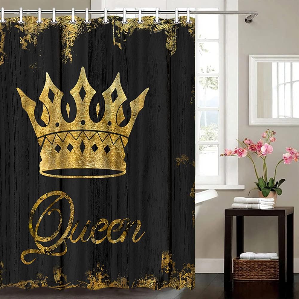 African American Gold Queen Crown Shower Curtain - Rustic Bath Decor