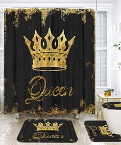 African American Gold Shower Curtain with Hearts - Waterproof Bathroom Decor