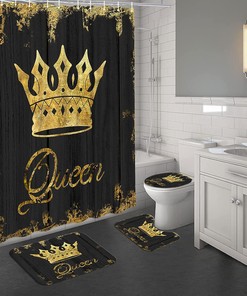 African American Gold Shower Curtain with Hearts - Waterproof Bathroom Decor