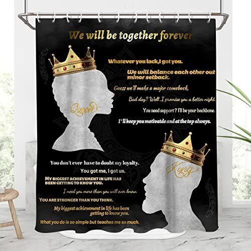 African American King Shower Curtain Regal Black and Gold Bathroom