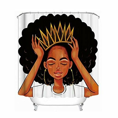 African American Women Girl with Crown Shower Curtain and Accessory Set
