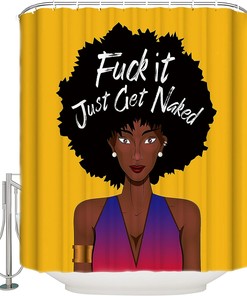 African American Women Shower Curtain - Art Fabric Washable Bath Curtains Decor in Yellow and Black Purple
