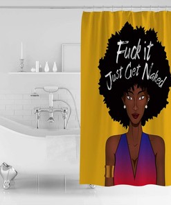 African American Women Shower Curtain - Art Fabric Washable Bath Curtains Decor in Yellow and Black Purple