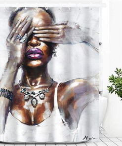 African American Women Shower Curtain with Beautiful Black Art Print for your Bathroom 