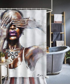 African American Women Shower Curtain with Beautiful Black Art Print for your Bathroom