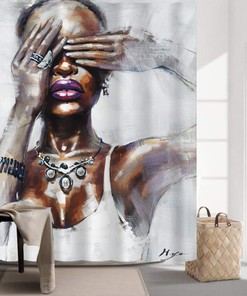 African American Women Shower Curtain with Beautiful Black Art Print for your Bathroom 