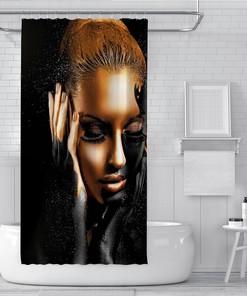 African Black Girl with Golden Lips Afro Shower Curtain for a Unique Home Decor