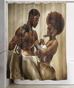 African Couple Sculpture Art Shower Curtain for an Artistic Bathroom Decor