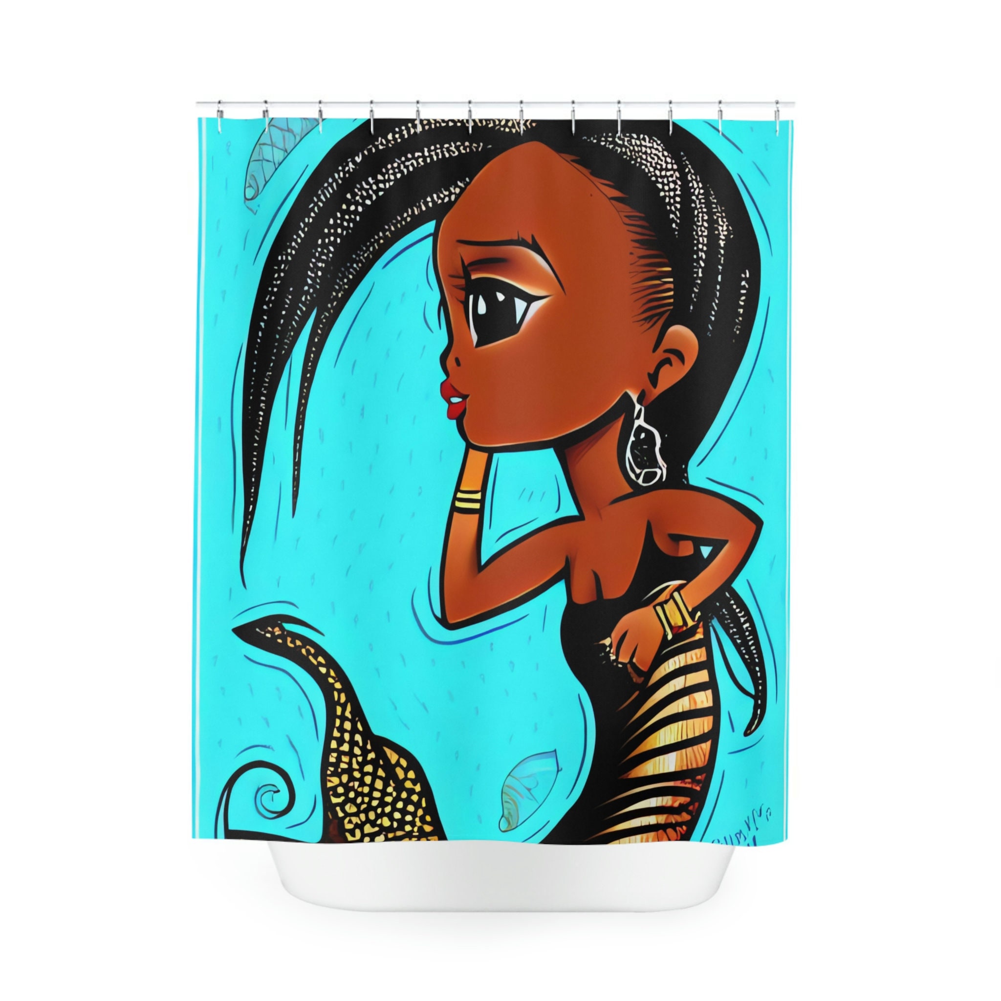 African Mermaid Ocean Art Shower Curtain