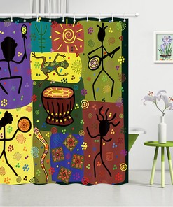 African Music Extra Long Fabric Shower Curtain with Frog and Snake Print for Waterproof Bathroom
