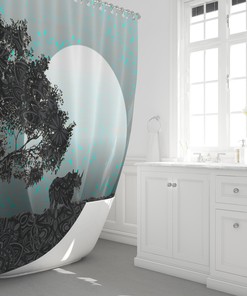 African Night Rhino Shower Curtain with Mandala Design and Moon Silhouette 