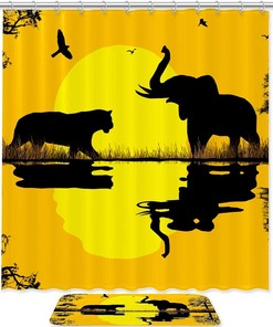 African Sunset Elephant and Wild Animal Shower Curtain