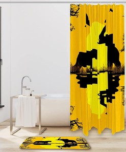 African Sunset Elephant and Wild Animal Shower Curtain