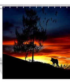 African Sunset Wolf Shower Curtain