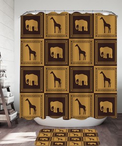 African Tiles Elephant and Giraffe Shower Curtain