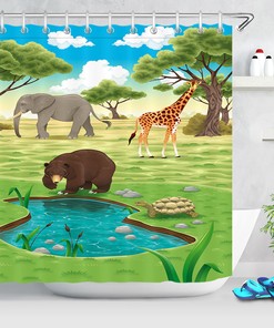 African Wild Animals Shower Curtain Bathroom Decor