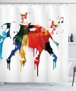 African Wild Elephant Print Abstract Shower Curtain for Safari Bathroom Decor