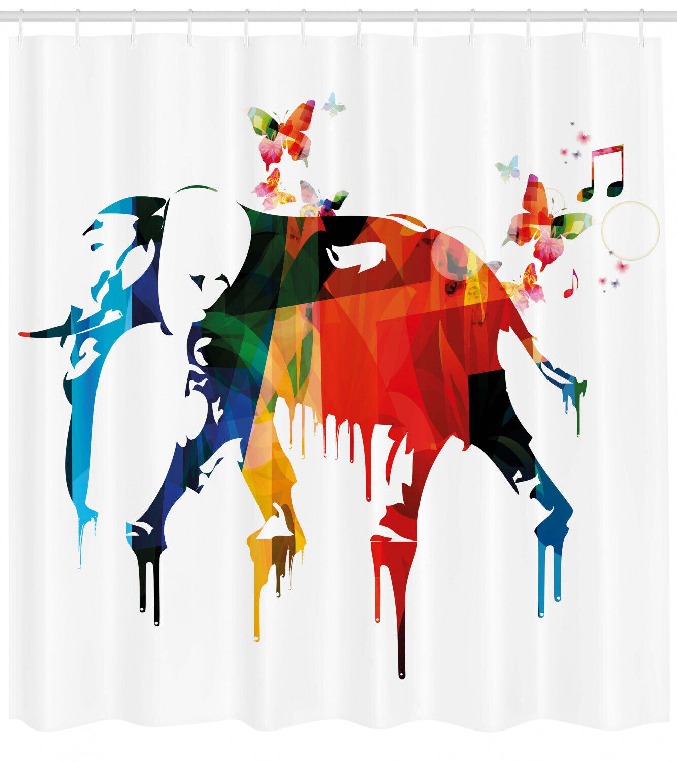 African Wild Elephant Print Abstract Shower Curtain for Safari Bathroom Decor