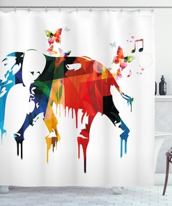 African Wild Elephant Print Abstract Shower Curtain for Safari Bathroom Decor