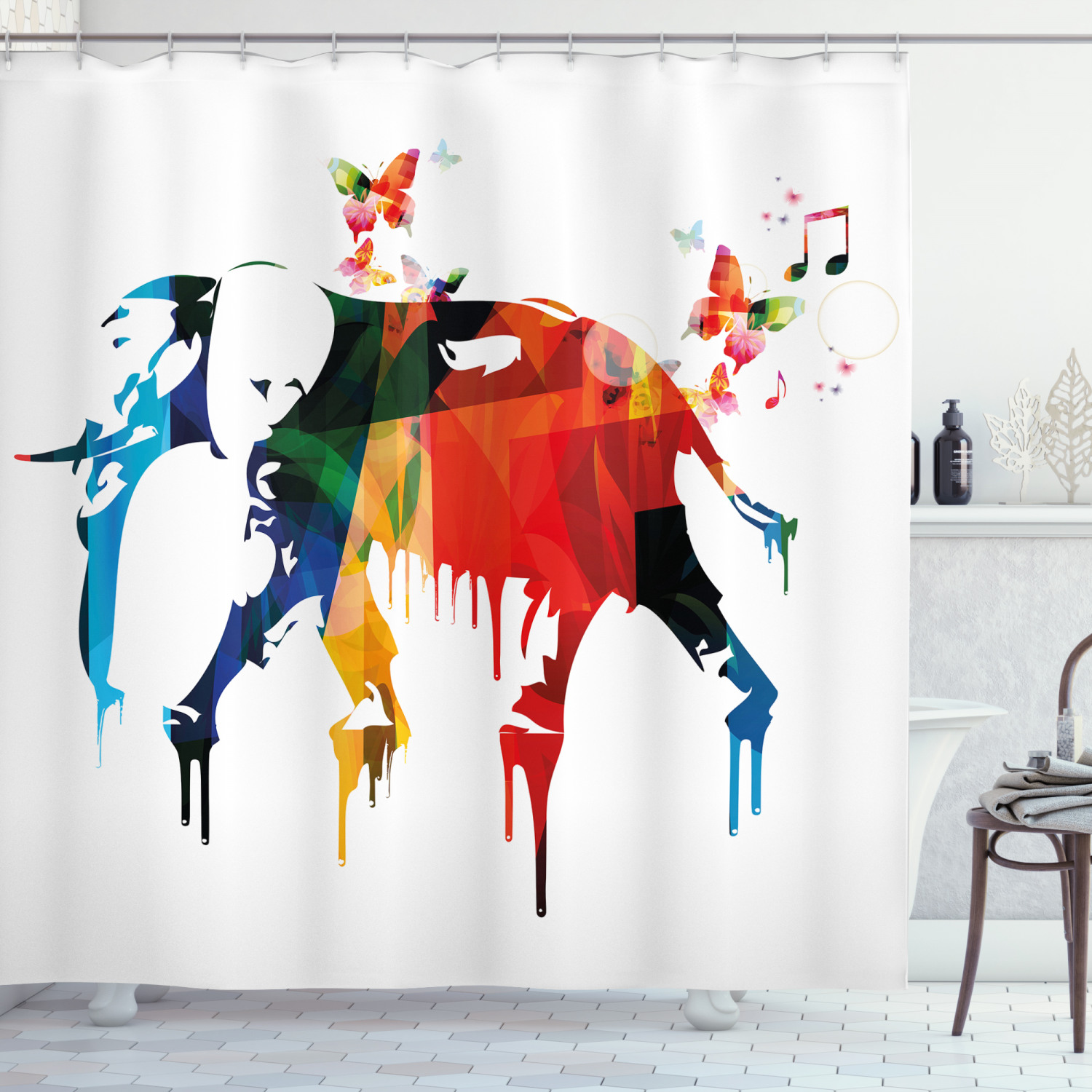 African Wild Elephant Print Abstract Shower Curtain for Safari Bathroom Decor