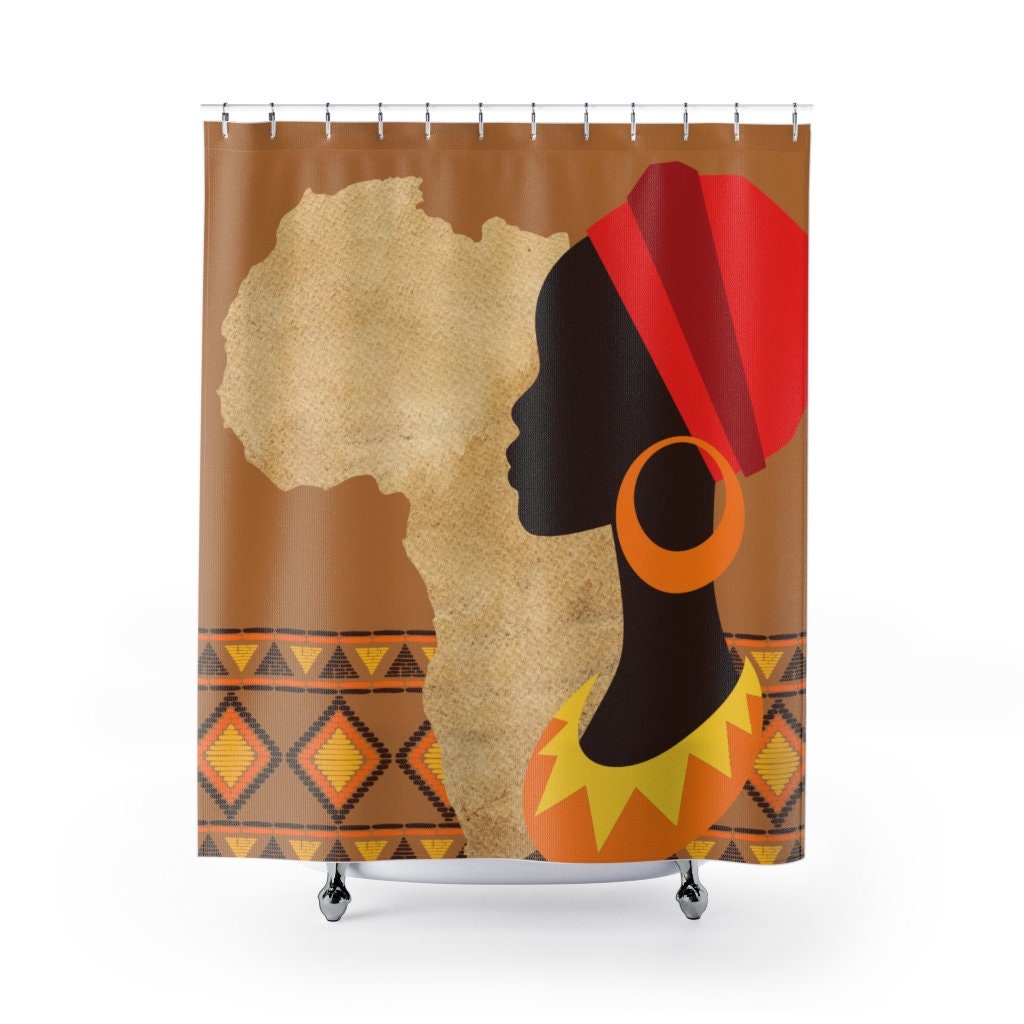 African Woman African Print Shower Curtain Bluefink