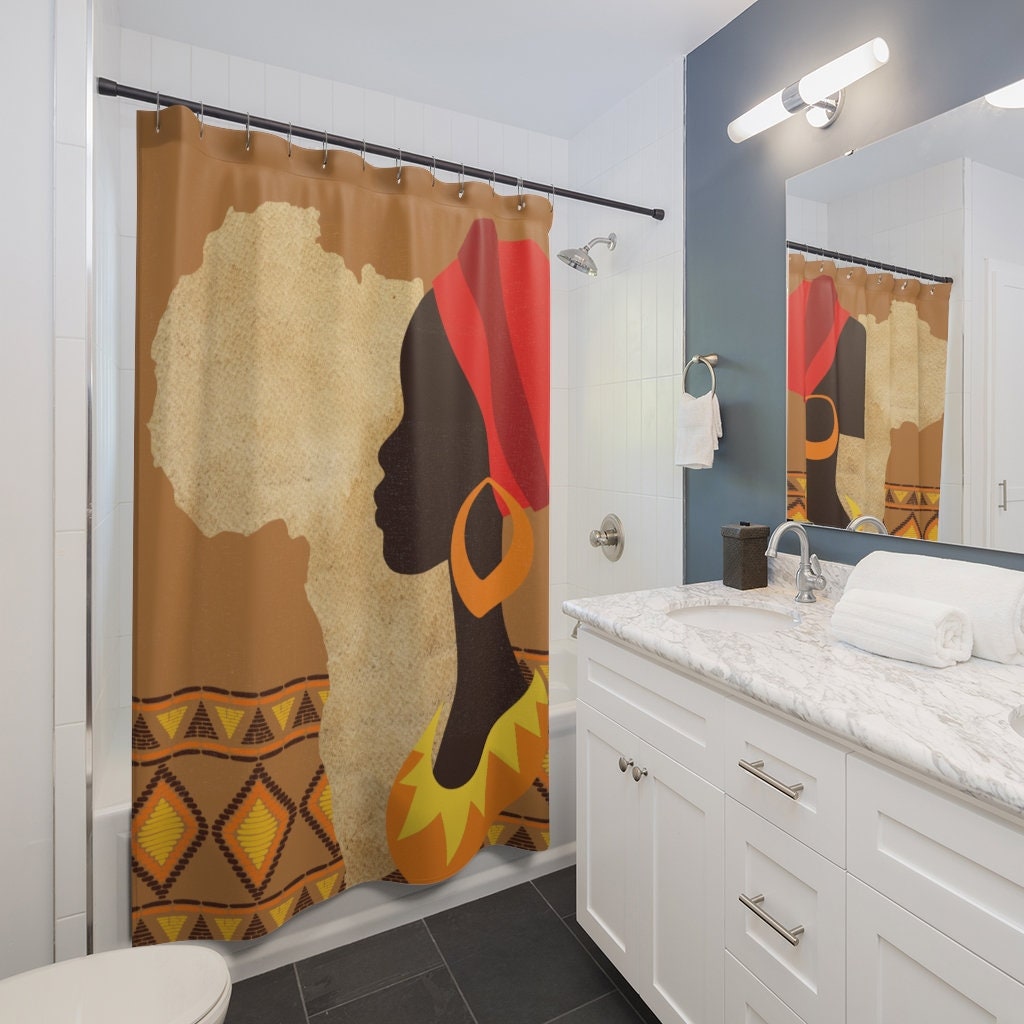 African Woman African Print Shower Curtain Bluefink