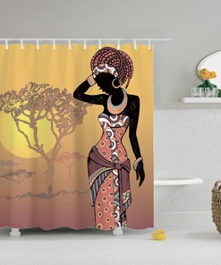 African Woman Landscape Sunset Shower Curtain