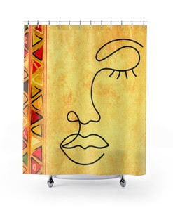 African Woman Line Art Shower Curtain - Unique and Chic Bathroom Decor with Black Print