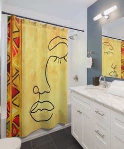 African Woman Line Art Shower Curtain - Unique and Chic Bathroom Decor with Black Print
