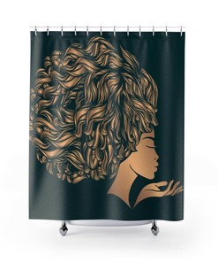 African Woman Shower Curtain with Glamorous Portrait and Afro Hairstyle for Bathroom Decor 