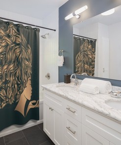 African Woman Shower Curtain with Glamorous Portrait and Afro Hairstyle for Bathroom Decor