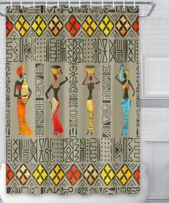 African Women Dancer Tribal Shower Curtain, Retro Colorful Southwestern Bathroom Decor