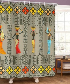 African Women Dancer Tribal Shower Curtain, Retro Colorful Southwestern Bathroom Decor