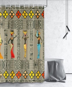 African Women Dancer Tribal Shower Curtain, Retro Colorful Southwestern Bathroom Decor