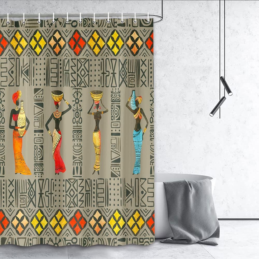 African Women Dancer Tribal Shower Curtain, Retro Colorful Southwestern Bathroom Decor