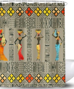 African Women Dancer Tribal Shower Curtain, Retro Colorful Southwestern Bathroom Decor