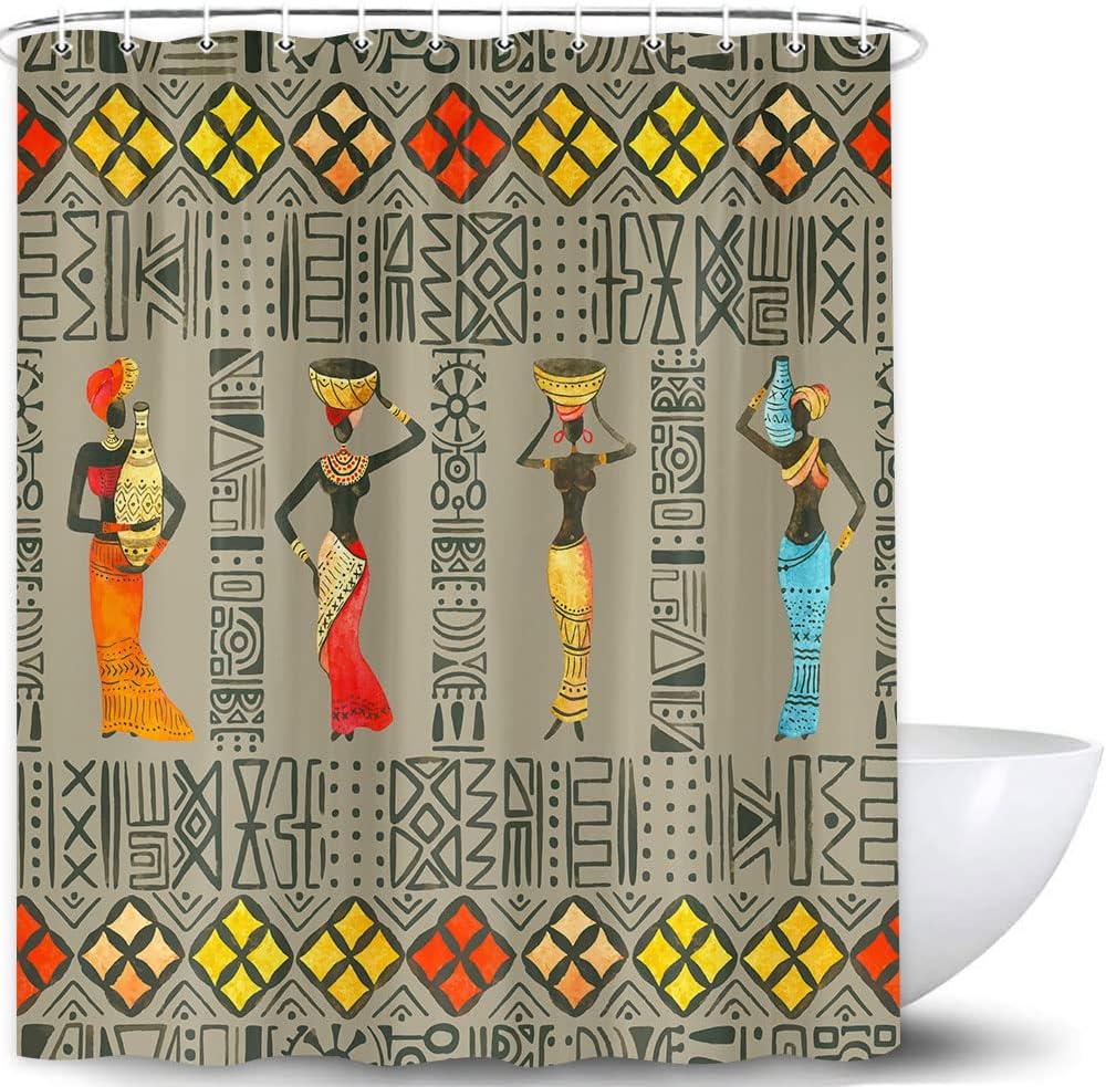African Women Dancer Tribal Shower Curtain, Retro Colorful Southwestern Bathroom Decor