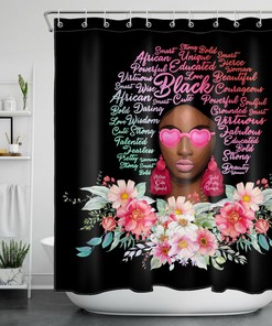 Afro Girl Floral Shower Curtain for African American Women's Bathroom Decor