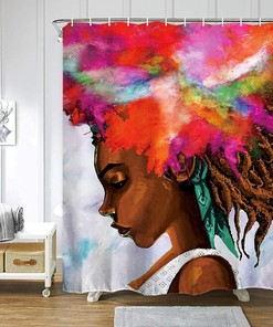 Afro Hippie Black Girl Abstract Shower Curtain - Artistic Fabric For Your Bathroom
