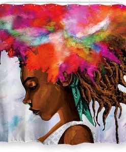 Afro Hippie Black Girl Abstract Shower Curtain - Artistic Fabric For Your Bathroom
