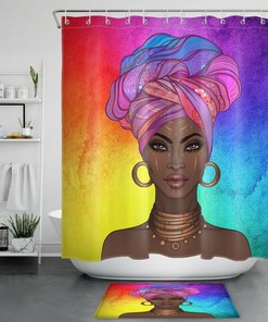 Afro Pretty Girl Shower Curtain for African American Woman Bathroom Decor 