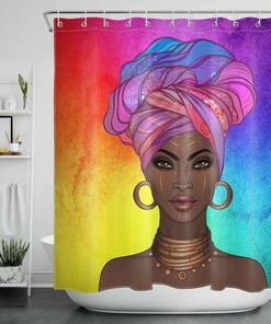 Afro Pretty Girl Shower Curtain for African American Woman Bathroom Decor
