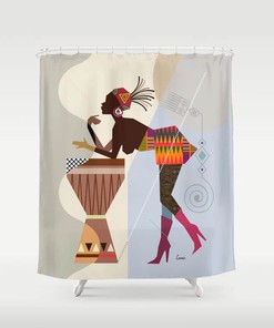 Afrocentric Art Black Girl Shower Curtain for African themed Bathroom Decor 