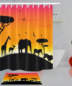 Afrocentric Black Girl Golden Lips Shower Curtain for Women Art Print and Bath Decor