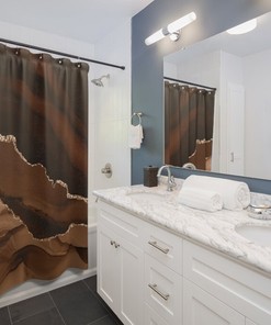 Agate Quartz and Marble Fancy Boho Shower Curtain with Earth Tone Print
